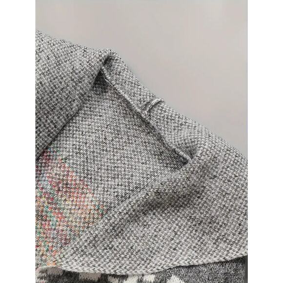 Sweater Womens Plus Cardigan Gray Hooded Long Duster Aztec Pockets - Picture 5 of 6